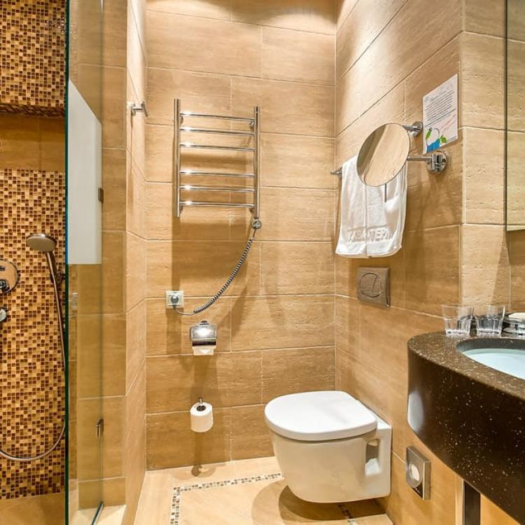 Совмещенный санузел в 2 местном 1 комнатном Double Plus forest, Корпус АБ санатория Машук Аква-Терм в Железноводске